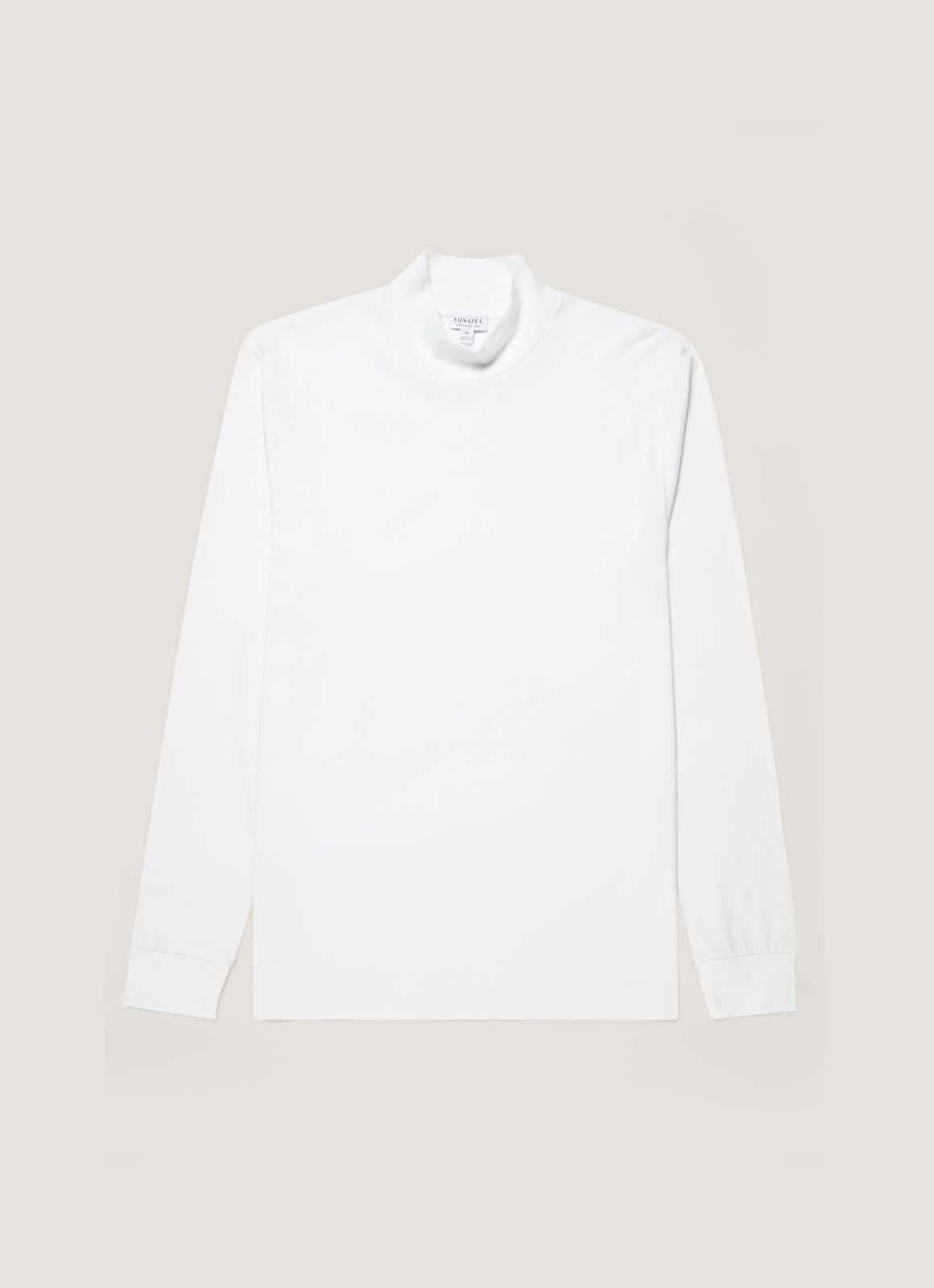 Men's Long Sleeve Brushed Cotton Mock Neck T-shirt in White