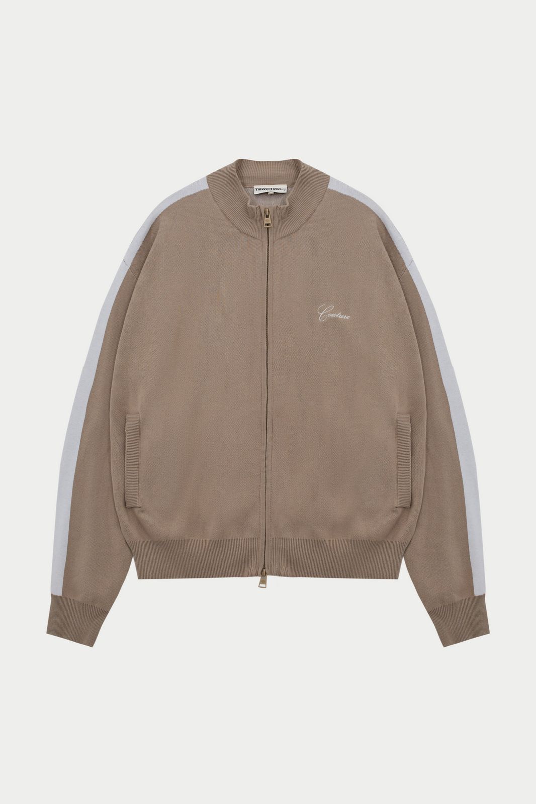 SIDE STRIPE KNITTED TRACK JACKET - BEIGE