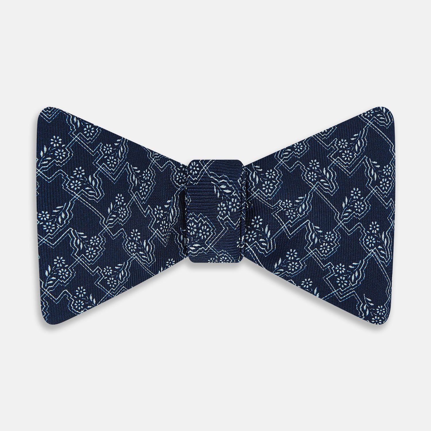 Dark Navy Floral Jigsaw Printed Silk Bow Tie