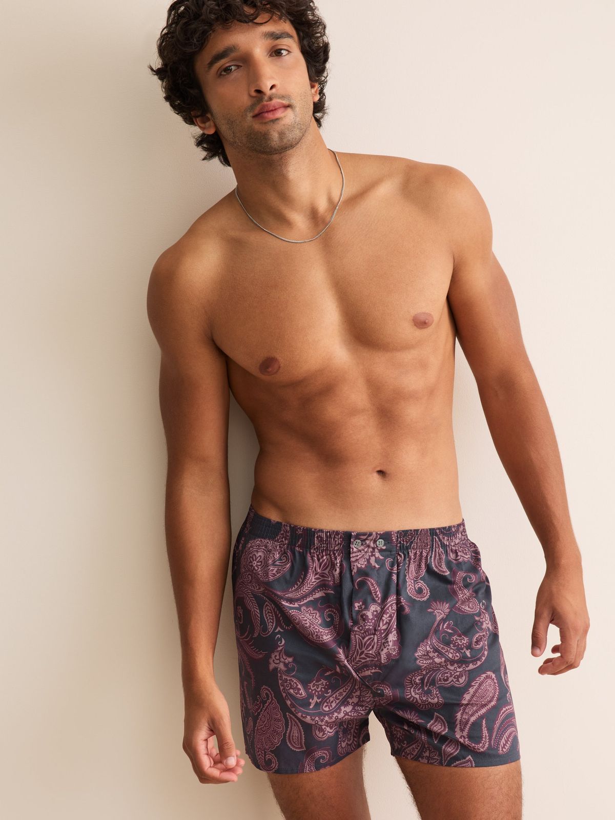 Ledbury Cotton Batiste Classic Fit Boxers Night Grey & Wine Paisley