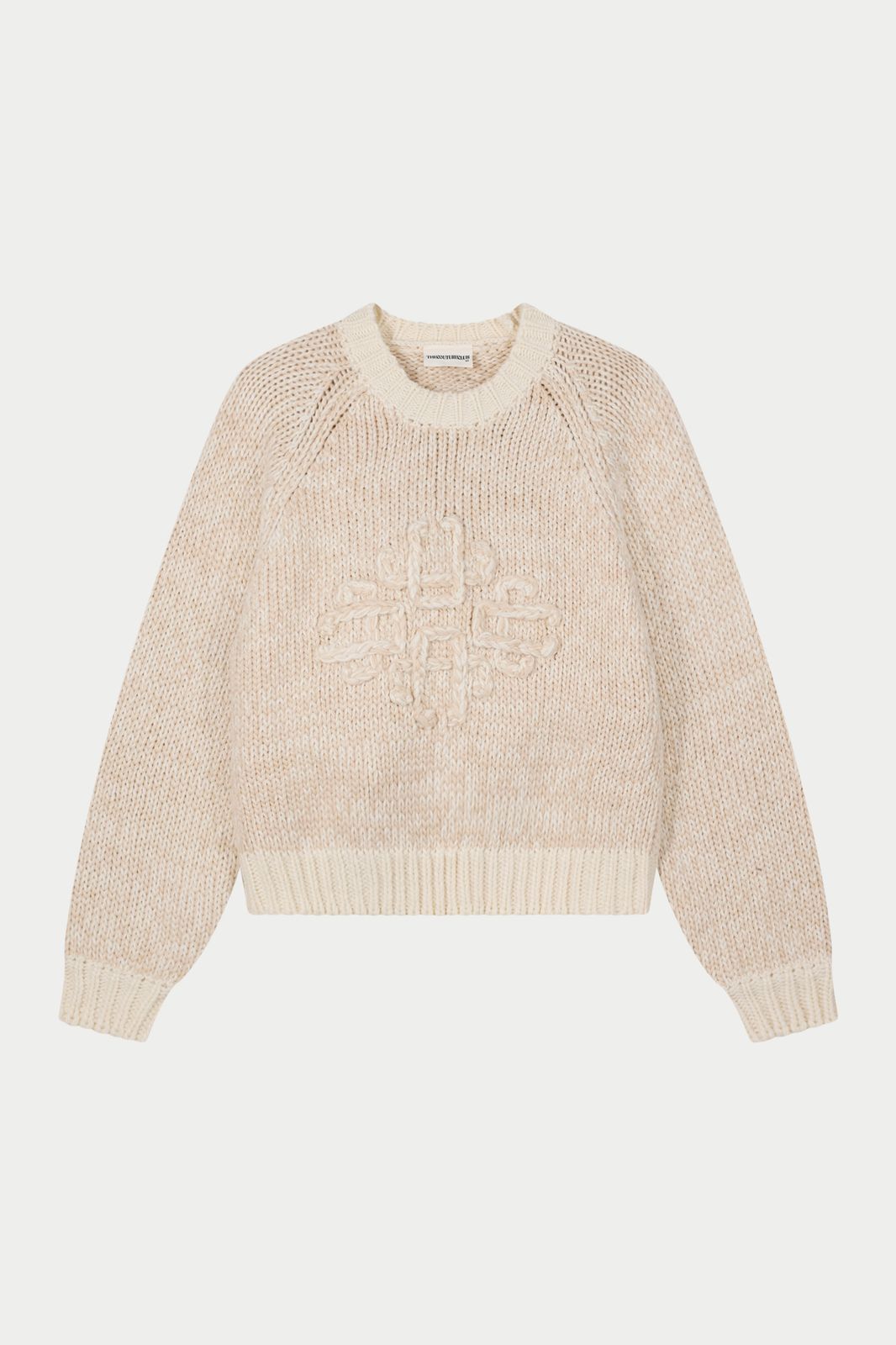 EMBLEM MIXED YARN OVERSIZED KNIT JUMPER - BEIGE