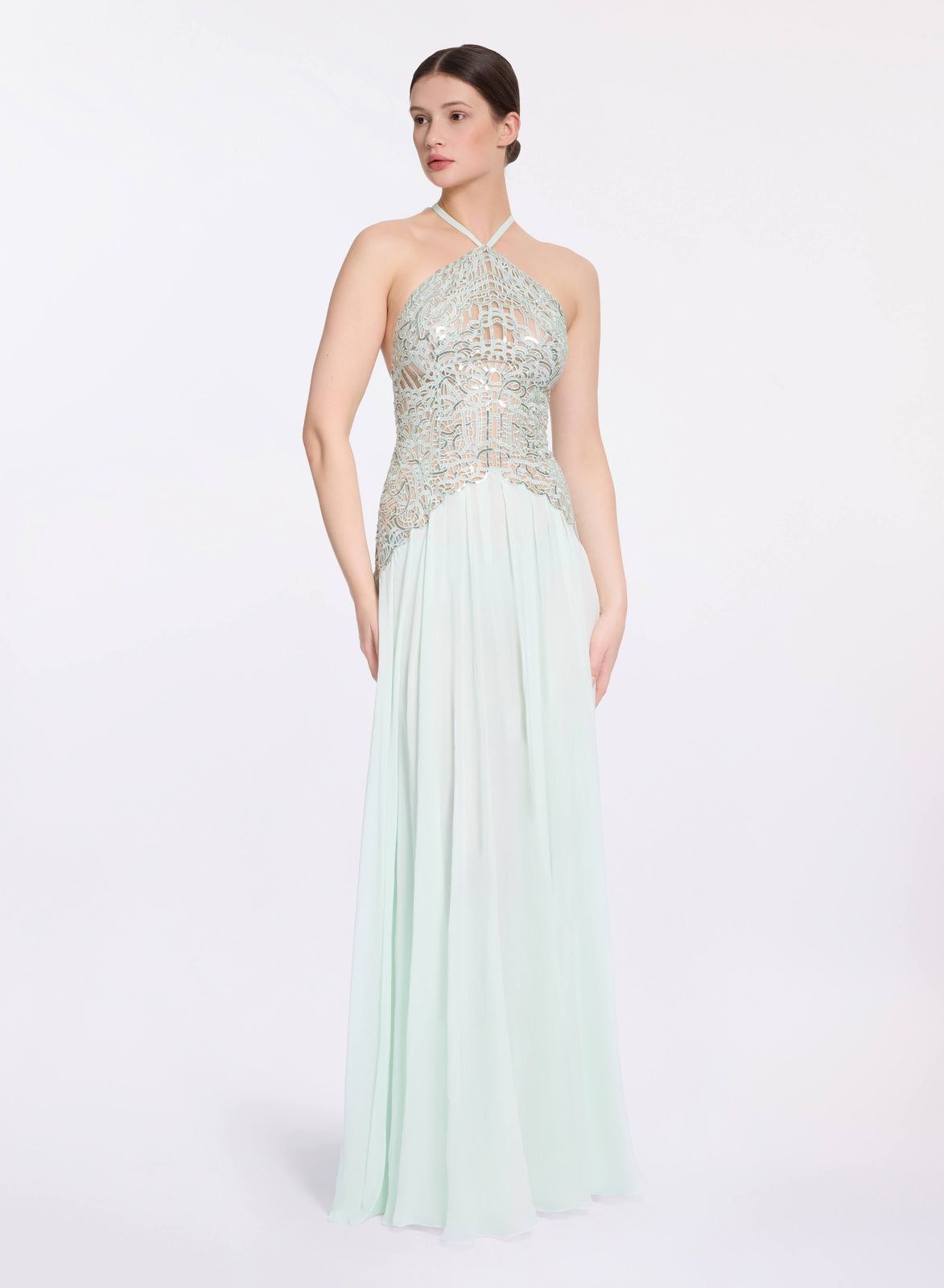 Sequin Embroidered Tulle & Silk Dress