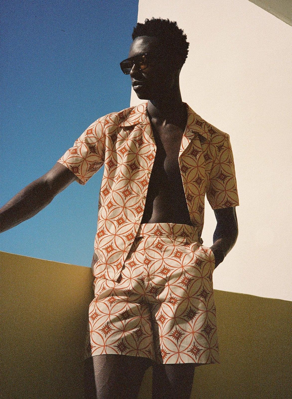 Off White Linen Geometric Cuban Shirt