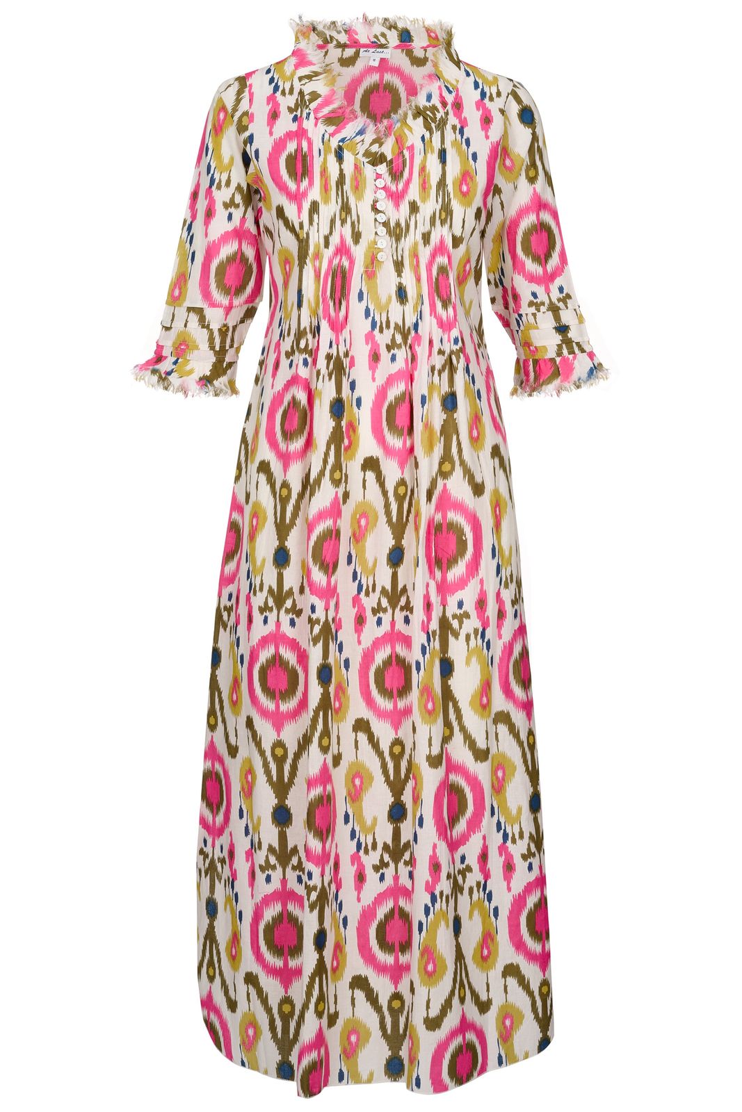 Cotton Annabel Maxi Dress In White Multi Ikat