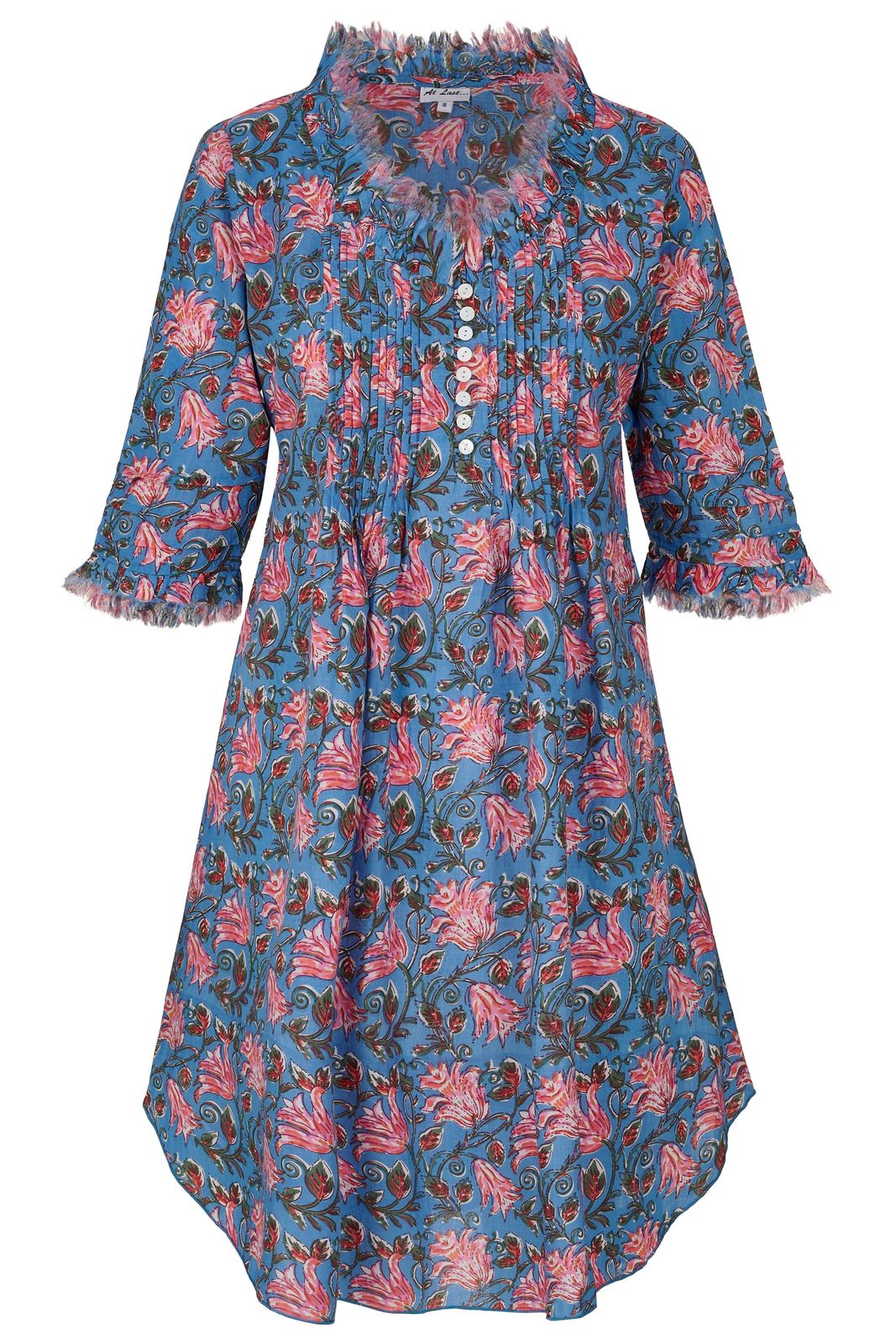 Annabel Cotton Tunic In Wedgewood & Pink Flower