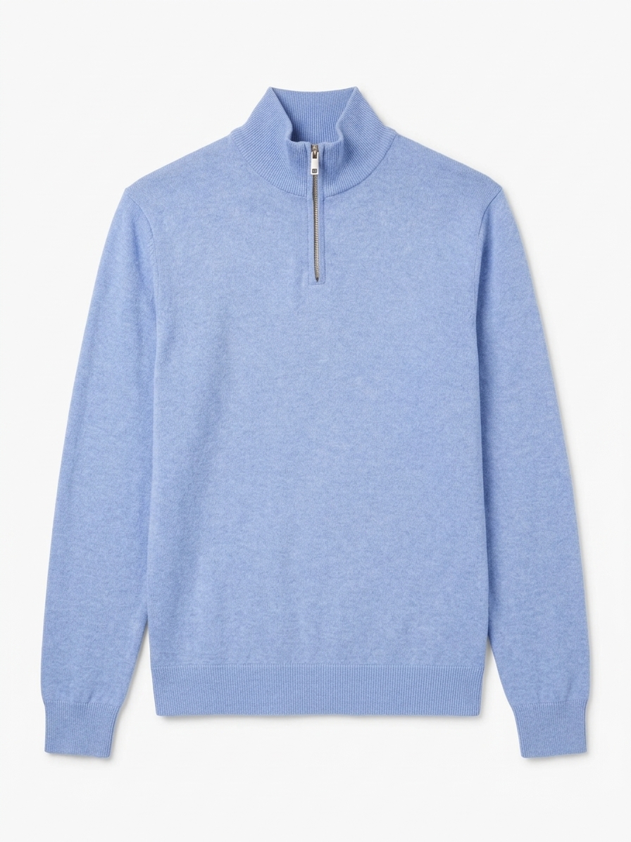Men's Half Zip Wool Jumper - Blue