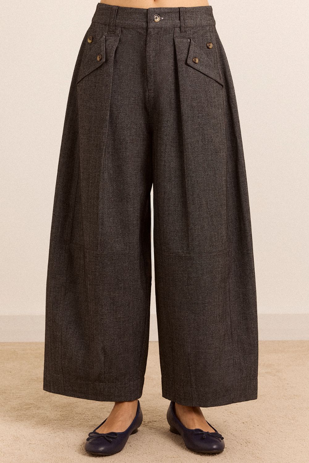 Mara Trouser - Grey Herringbone