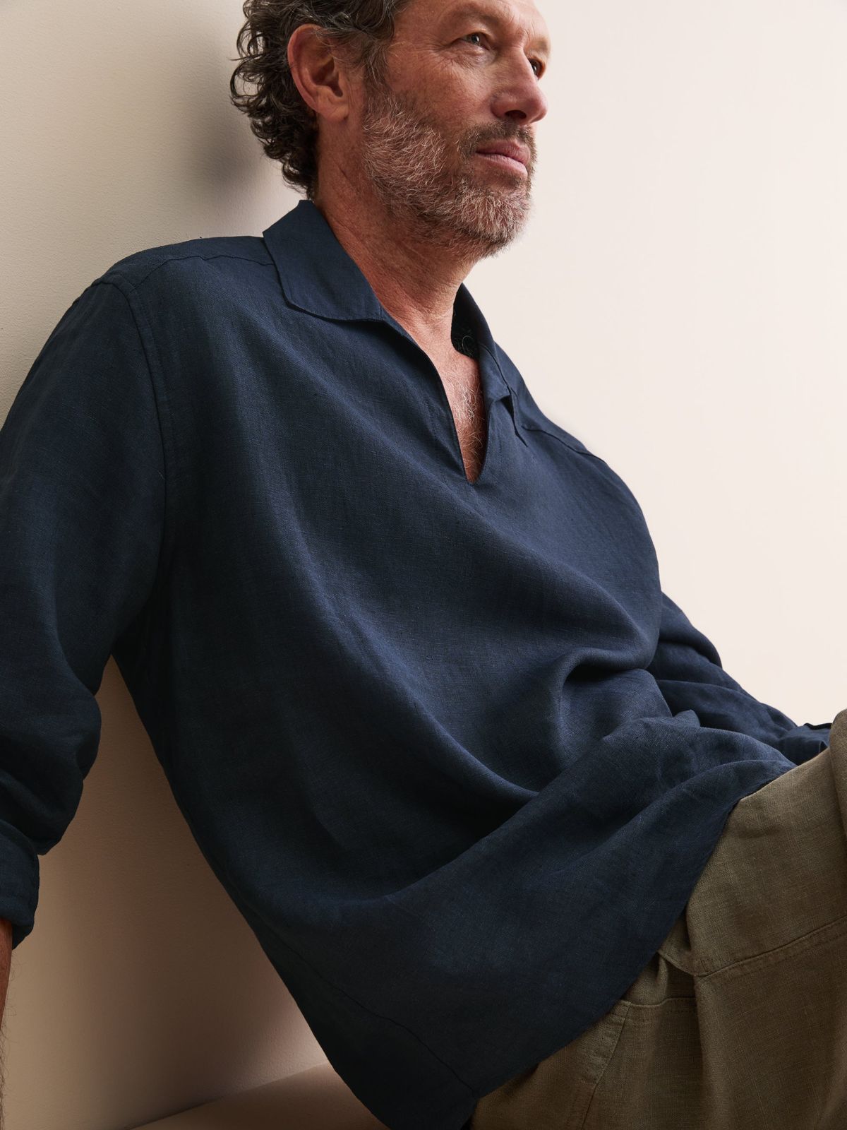 Monaco Linen Pullover Shirt Navy Blue