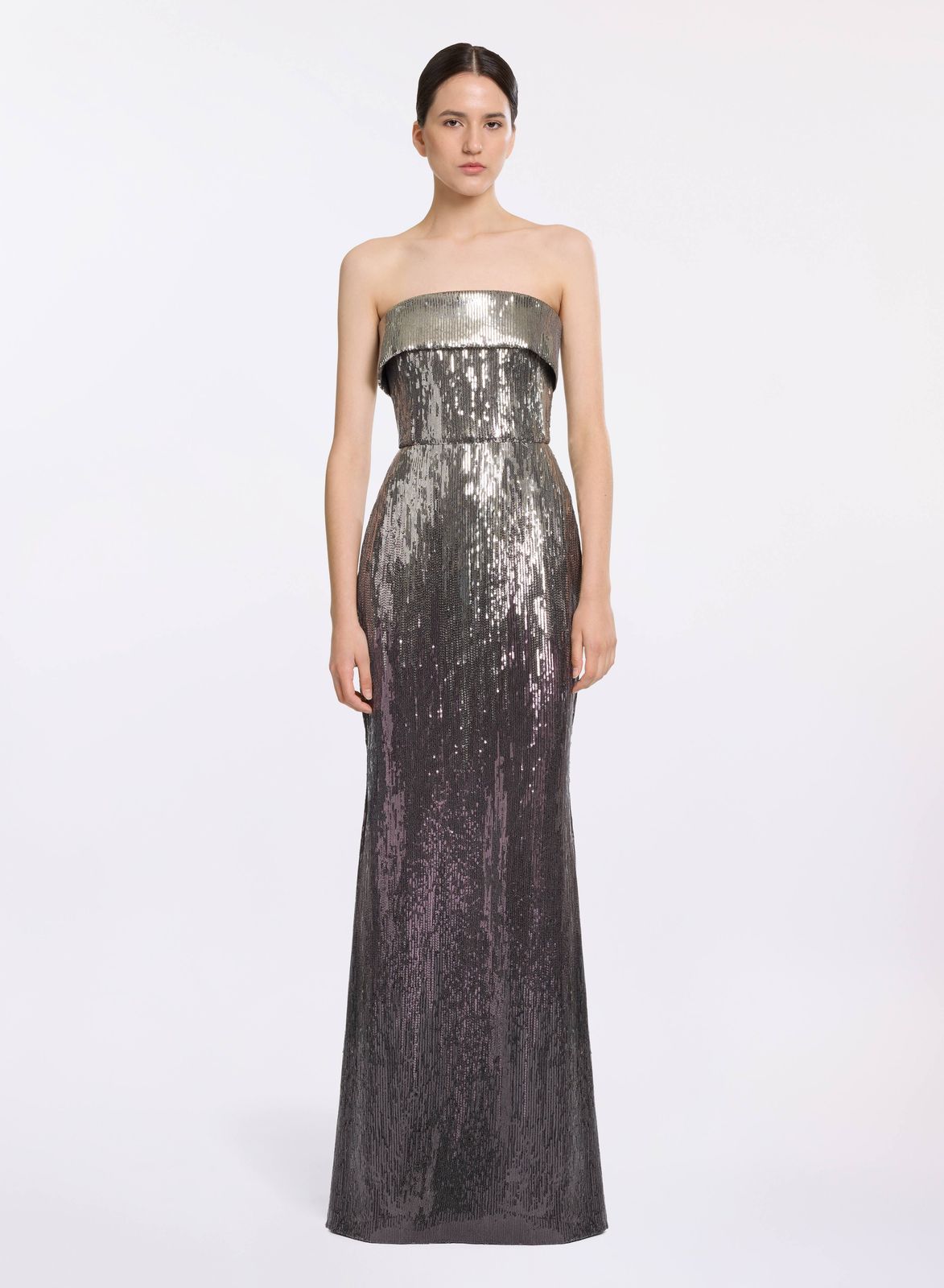 Strapless Gradient Sequin Gown