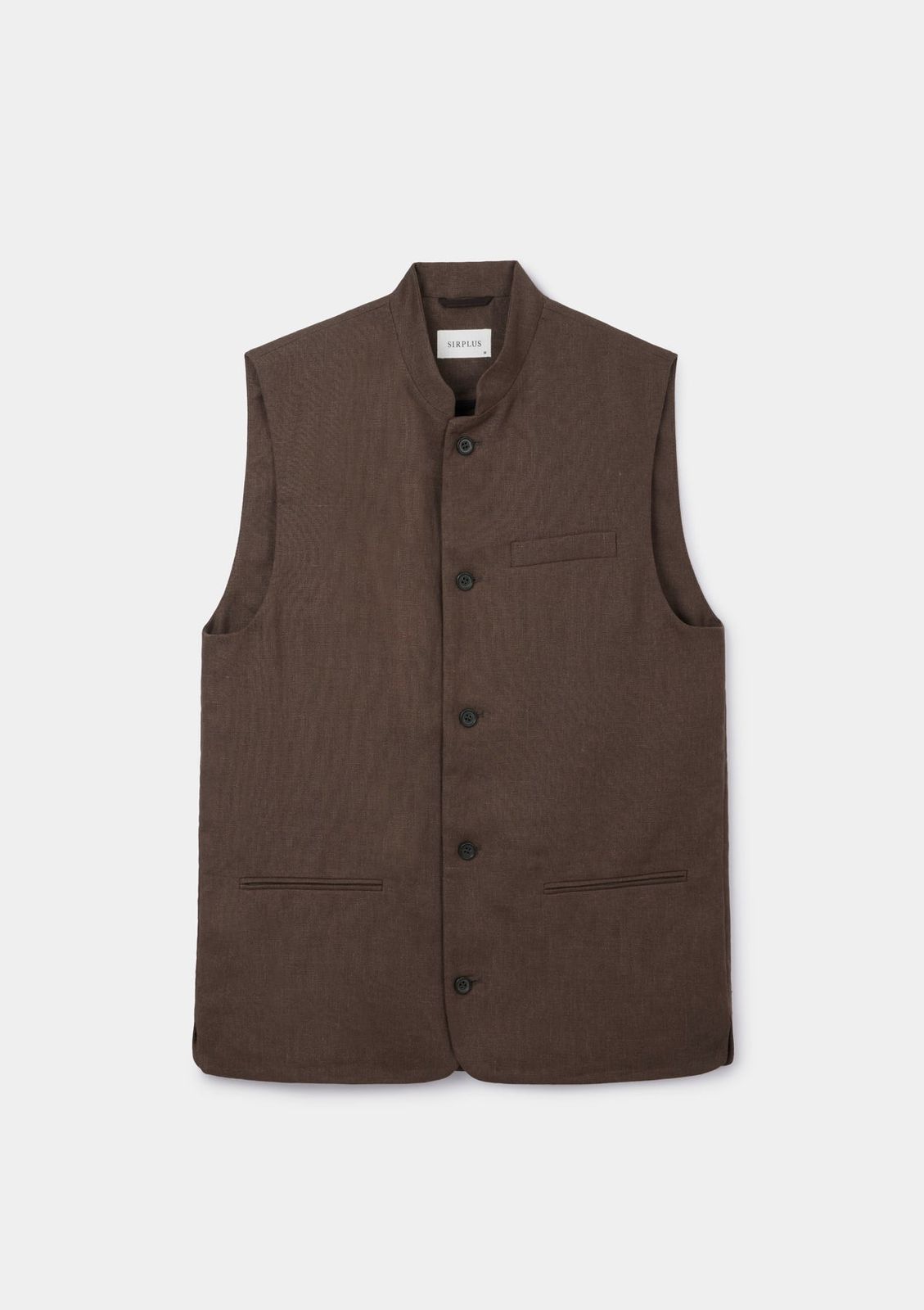 Hickory Brown Linen Nehru Waistcoat