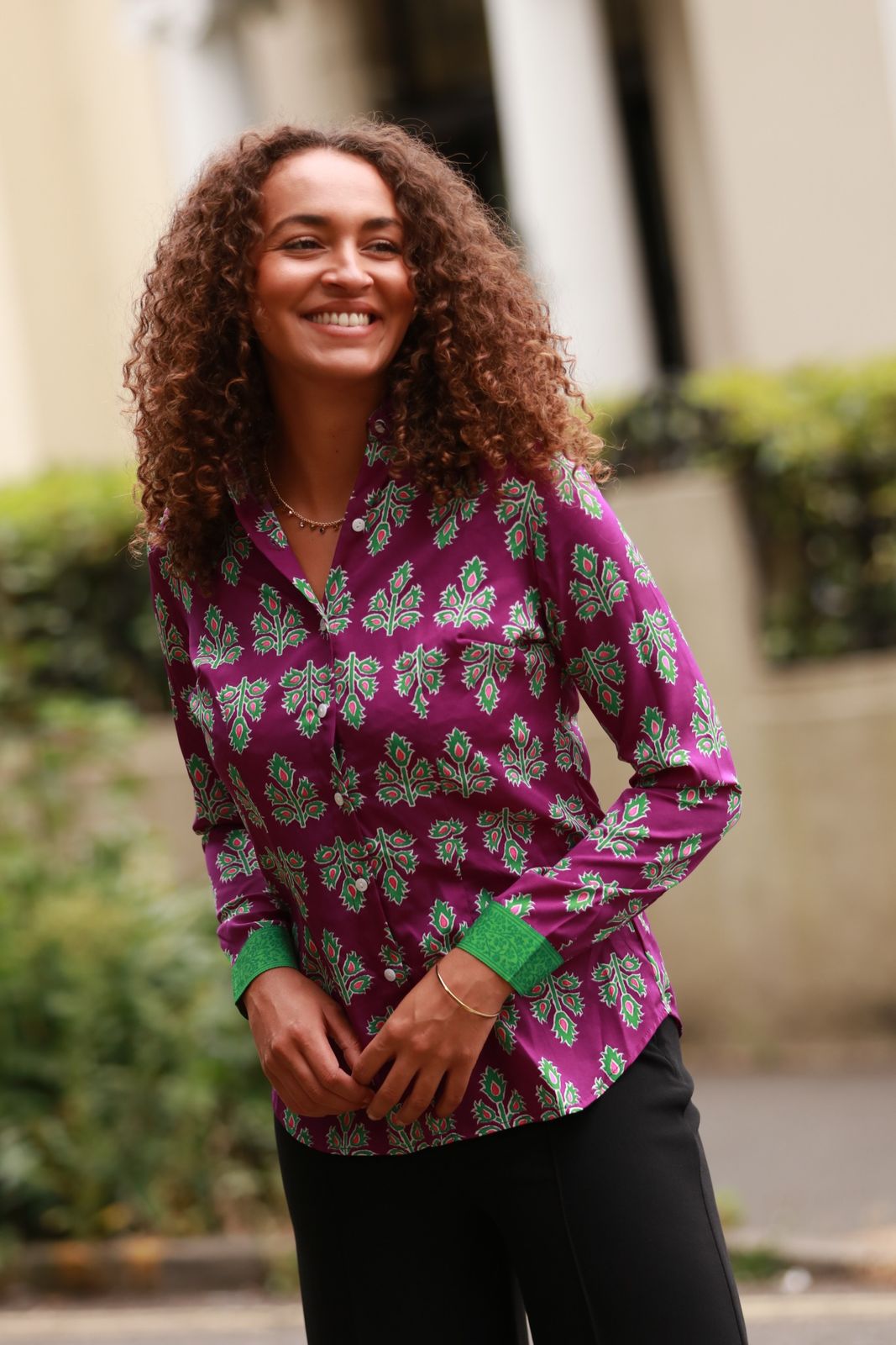 Mayfair Shirt In Violet & Green Thistle with Contrast Cuff