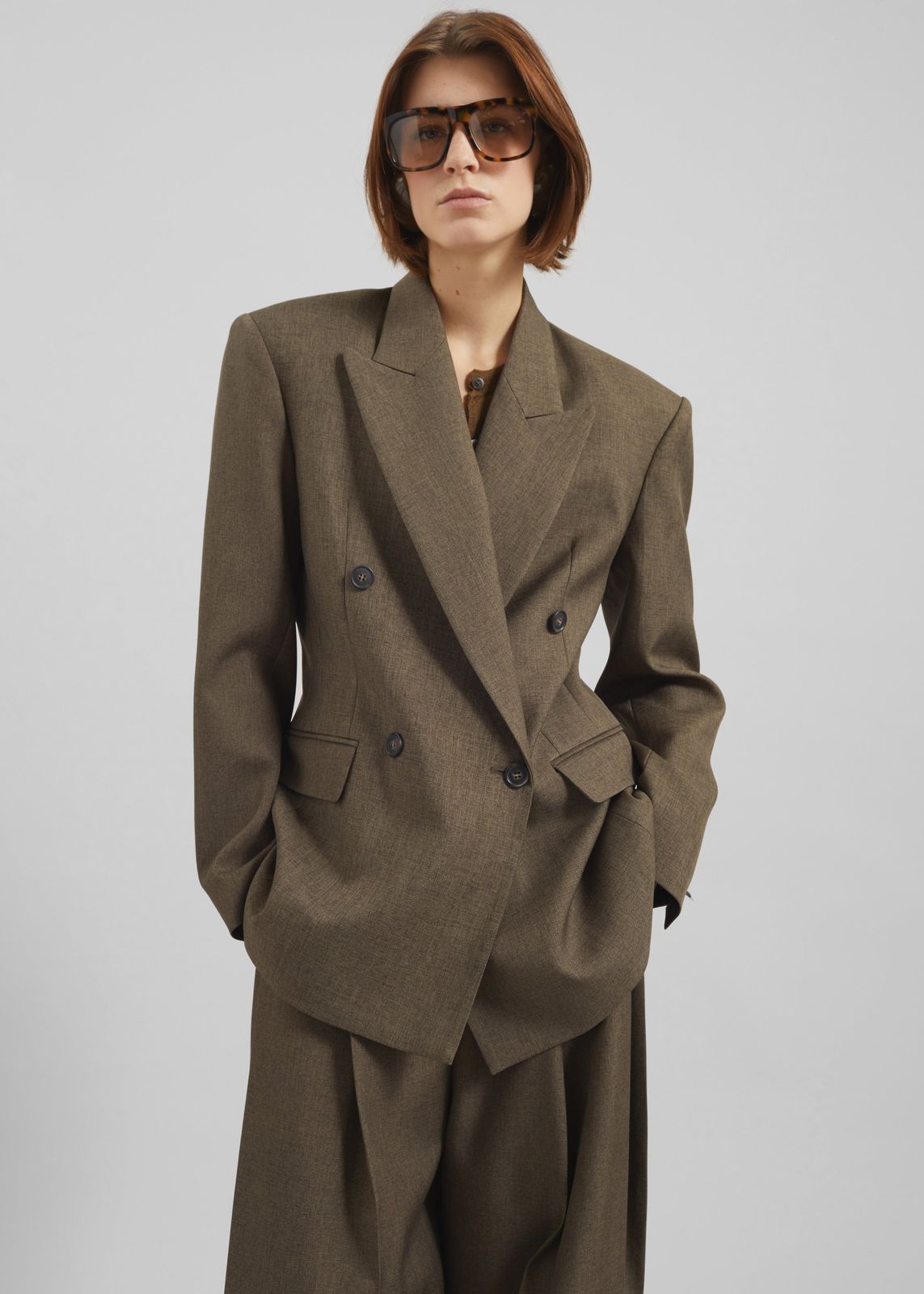 Vallsta Double-Breasted Blazer - Brown Melange