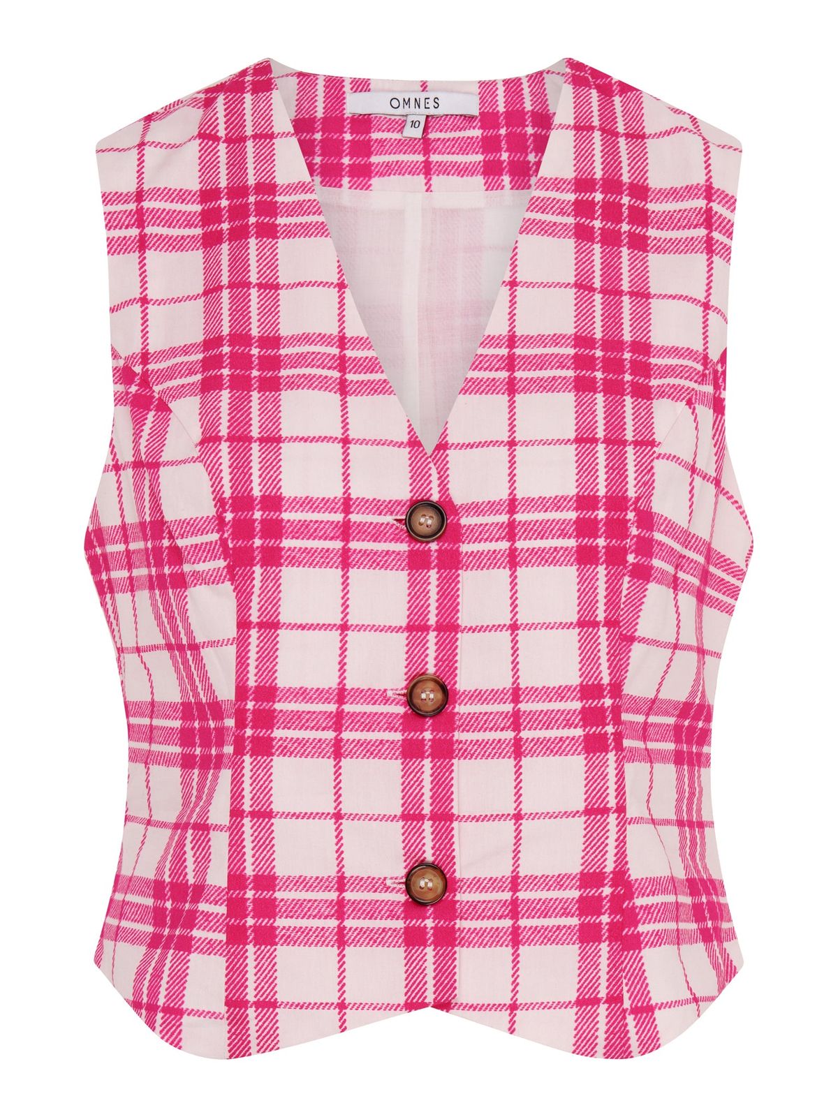Cindy V Neck Check Print Waistcoat In Pink