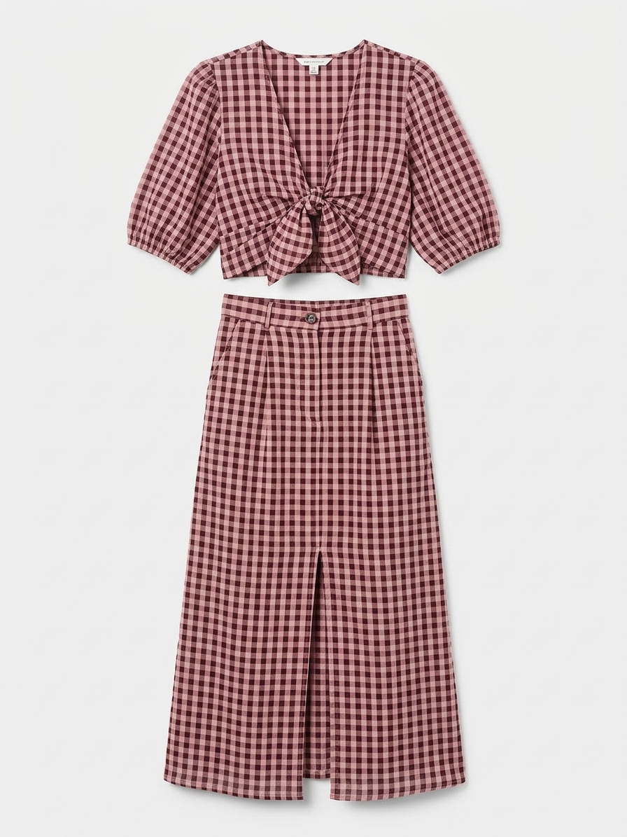 Olive Gingham Skirt In Pink