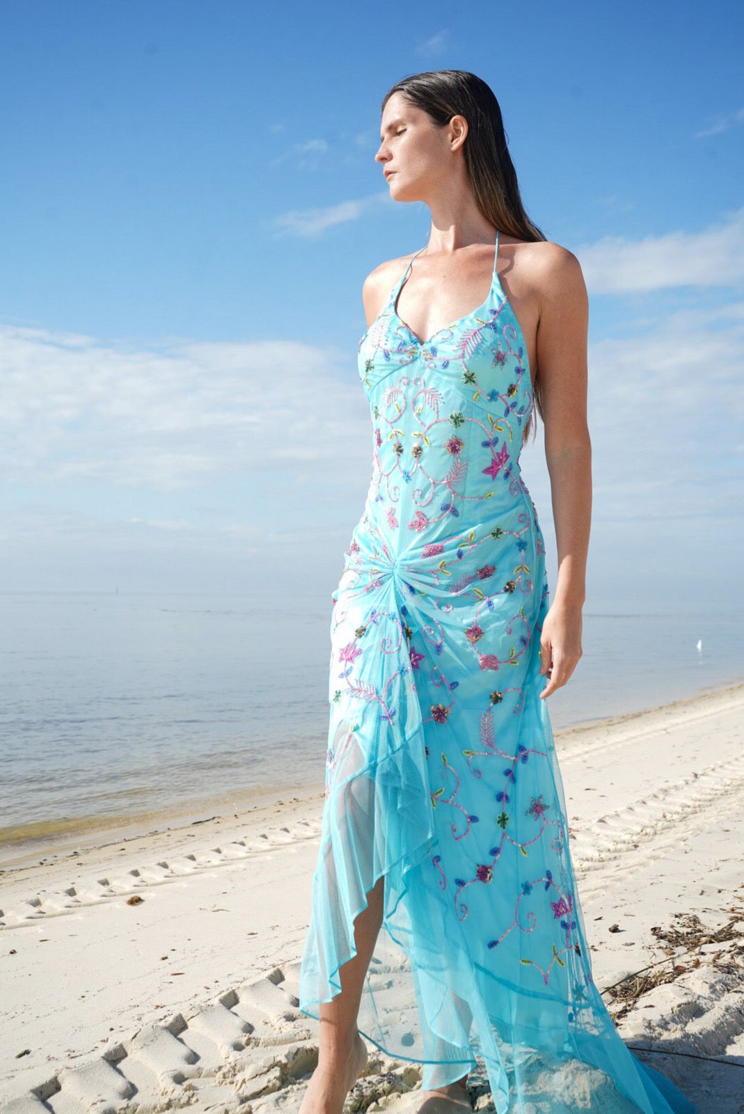 Y2k Deadstock Turquoise Halter Fairy Gown