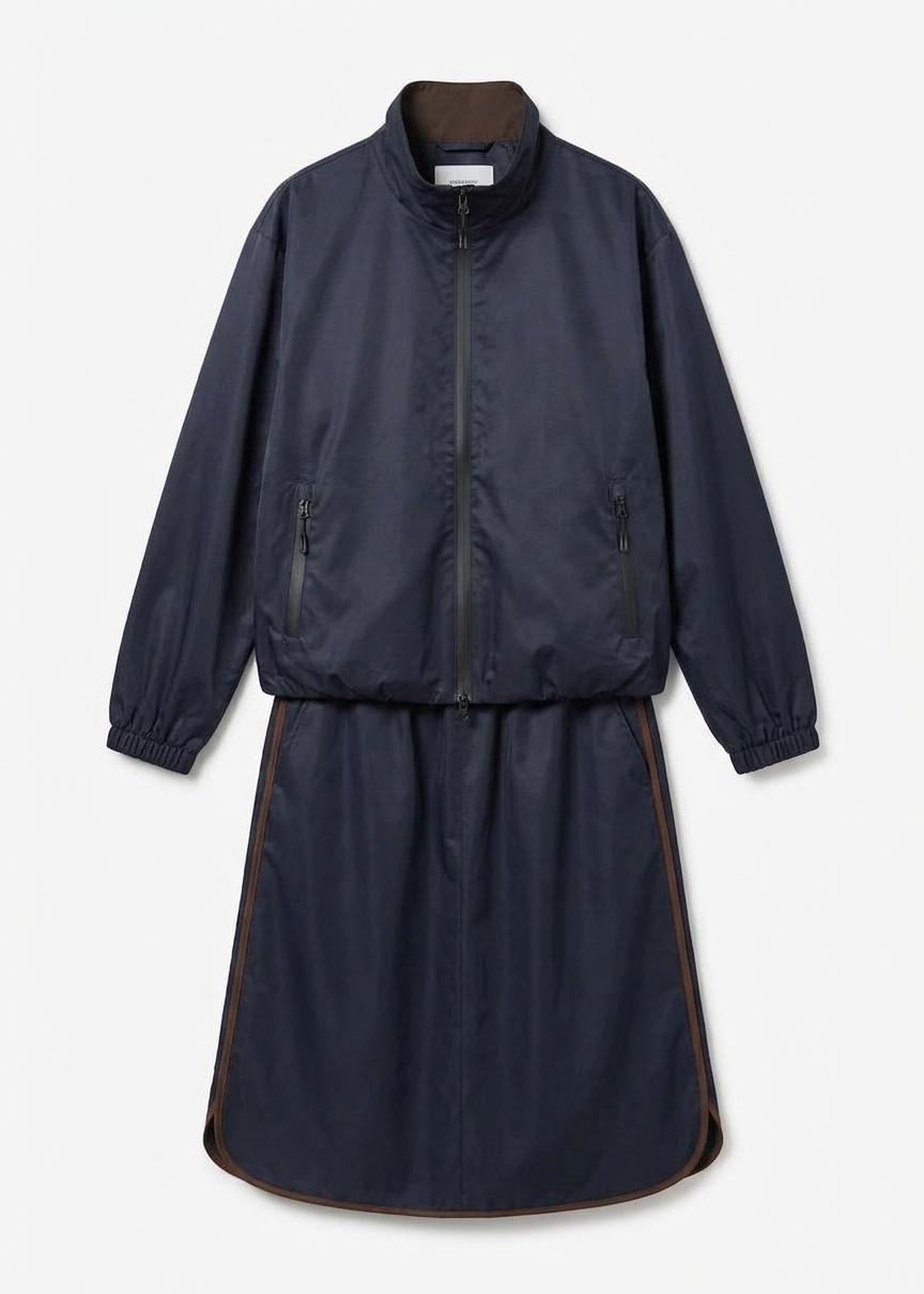 Munich Contrast Piping Midi Skirt - Navy