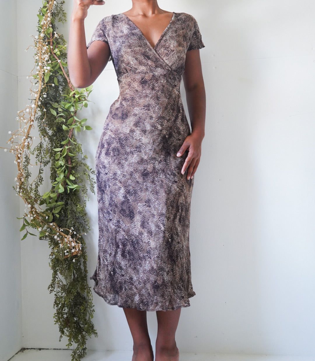Y2K Snakeskin Crossover Neckline Midi Dress