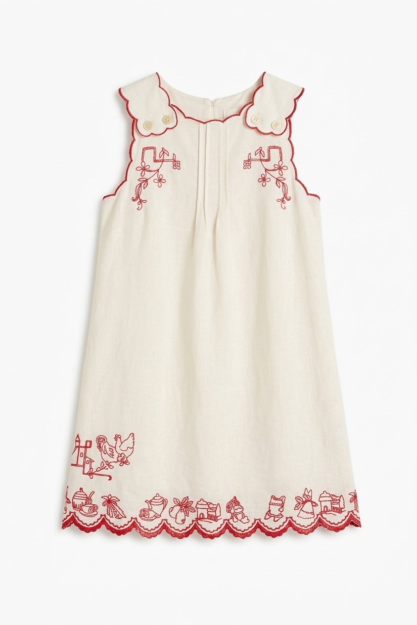 Natalina Wrap Mini Dress - White With Red Embroidery