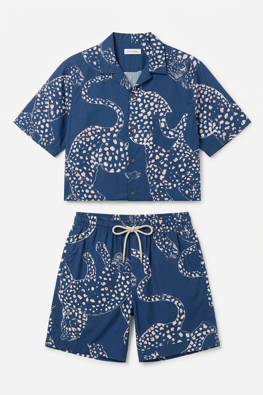 Men’s Cuban Pyjama Set The Jag Print Blue