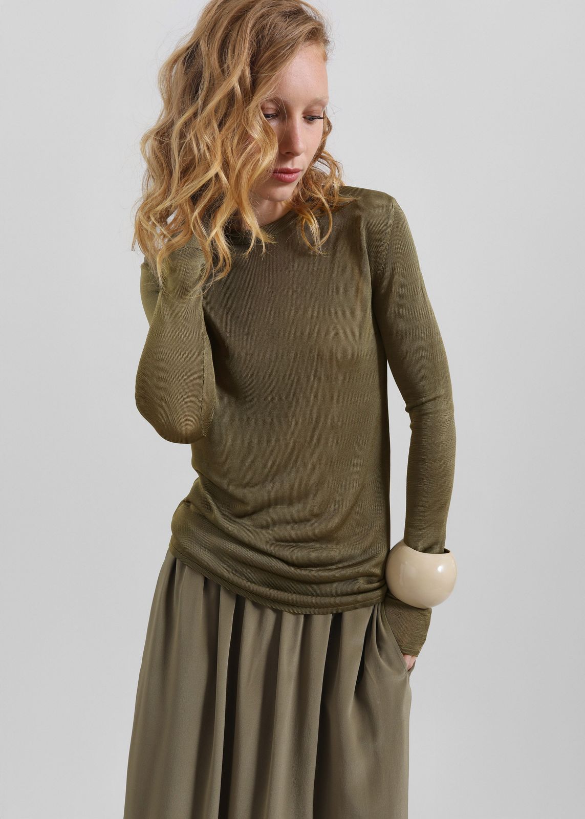 Kazel Thin Knit Top - Khaki
