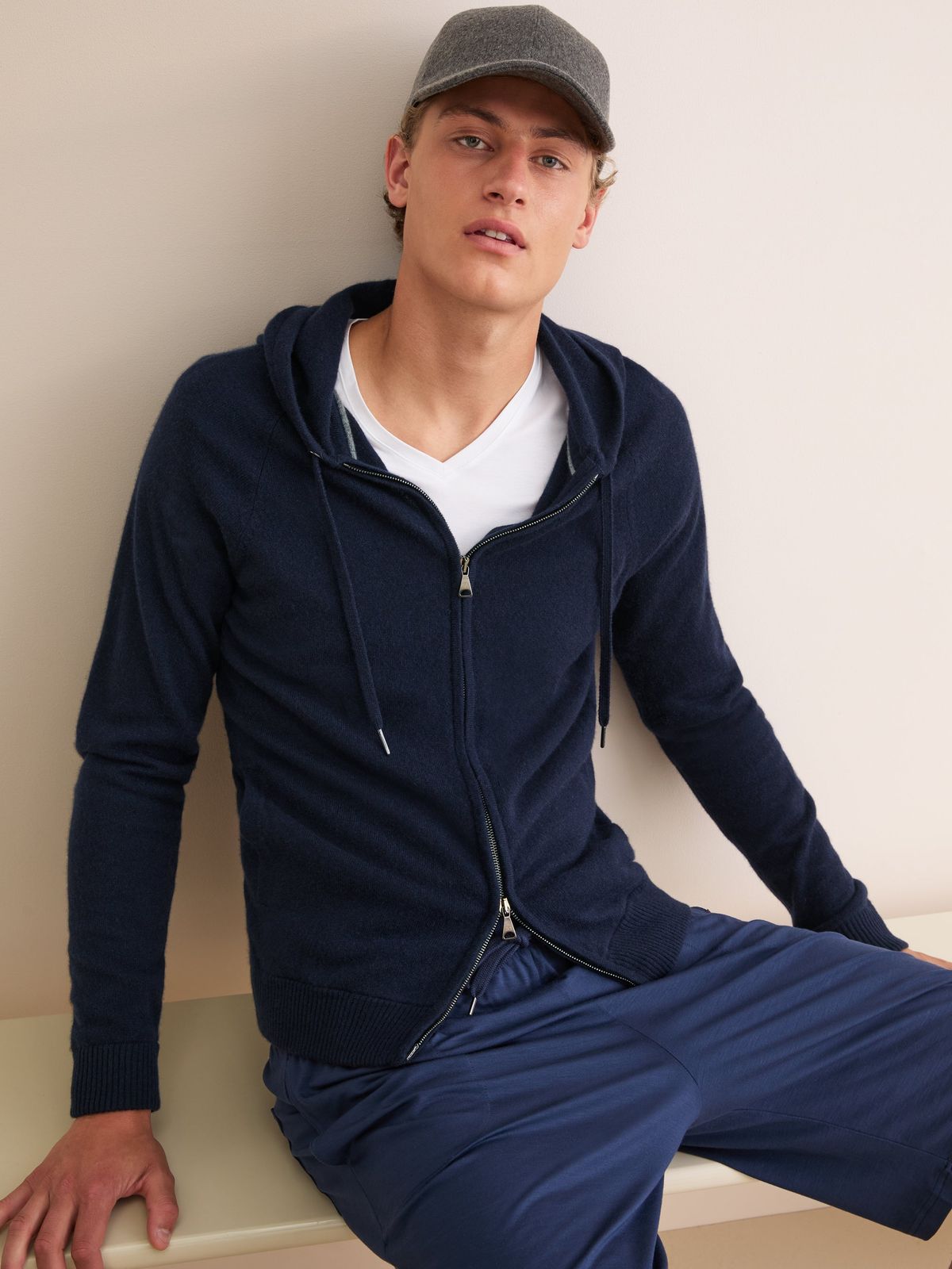 Finley Cashmere Zip Up Hoodie Navy Blue