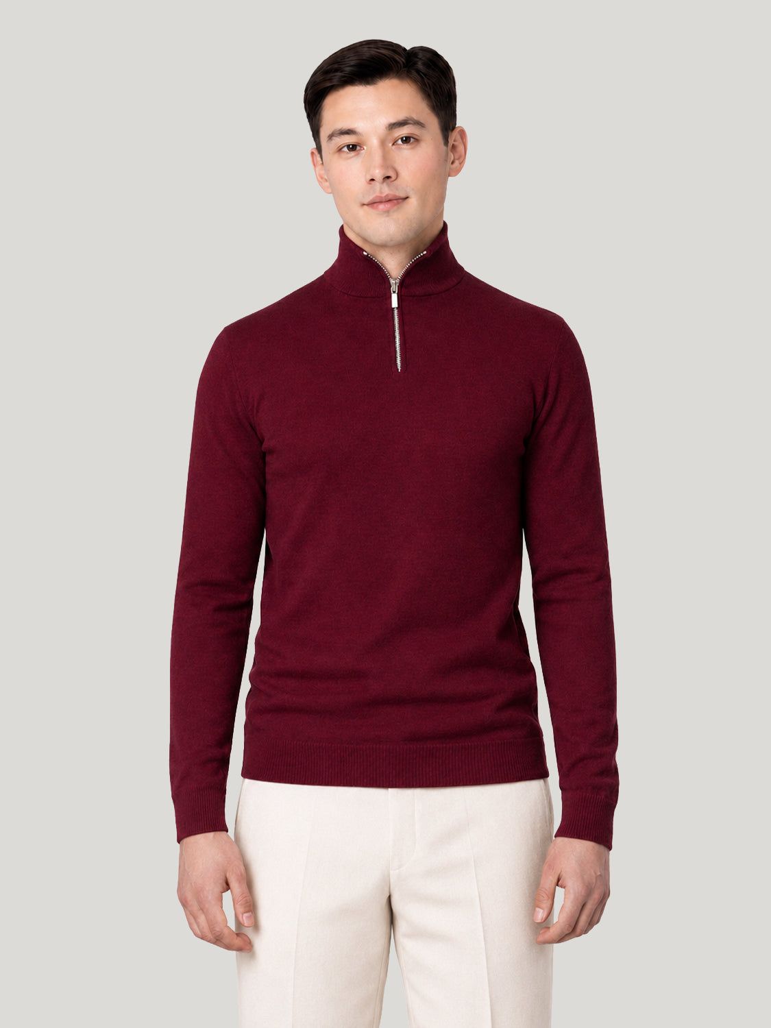 Men's Half Zip Wool Jumper - Red