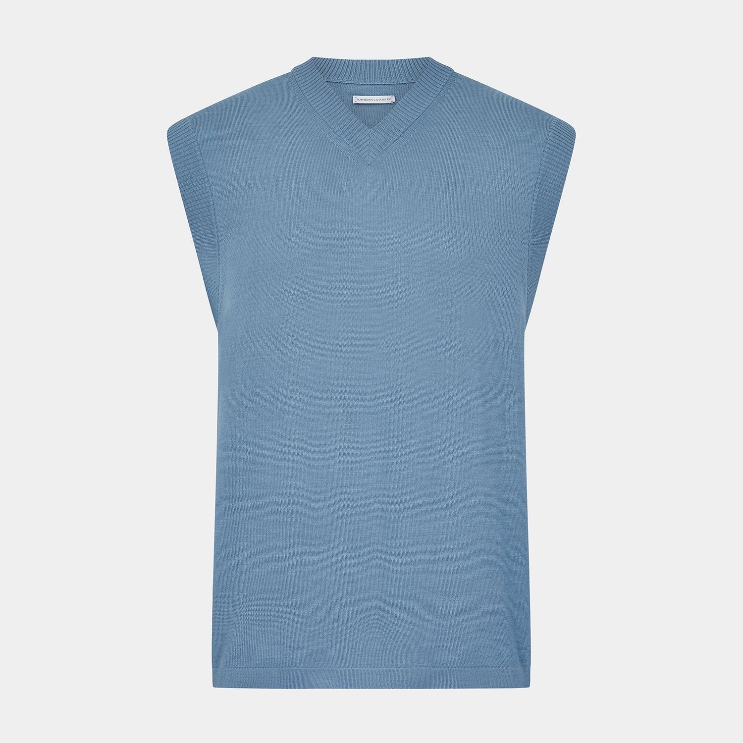 Pale Blue Fine Merino V-Neck Vest