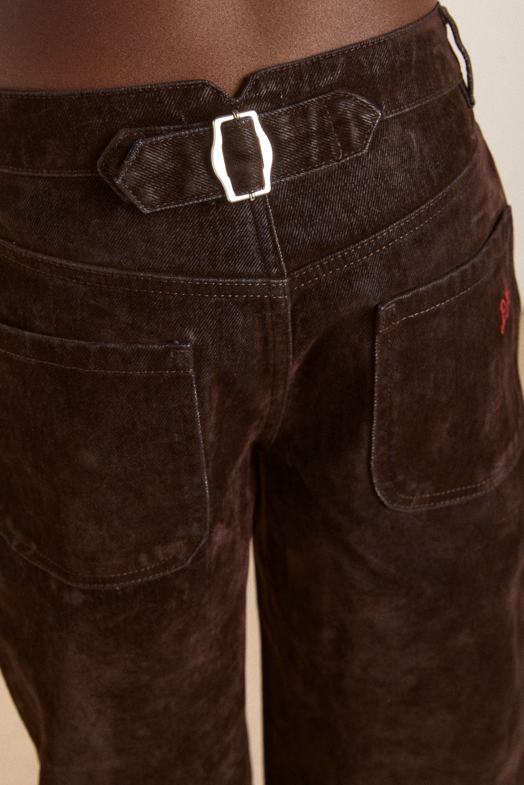 Drew Flocked Denim Jeans - Chocolate Brown