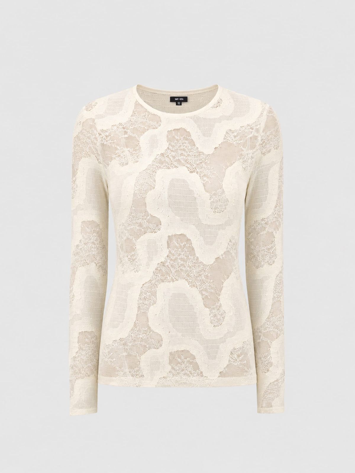 Austen Crew Neck Long Sleeve Tee - Cream Lace