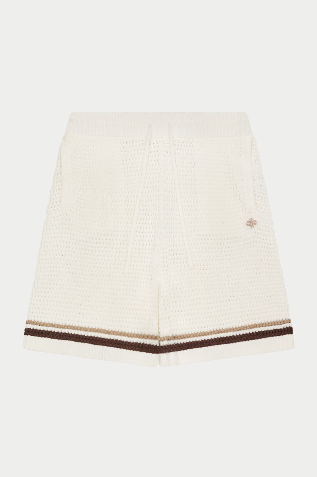 CROCHET KNITTED STRIPE SHORTS - WHITE/BROWN