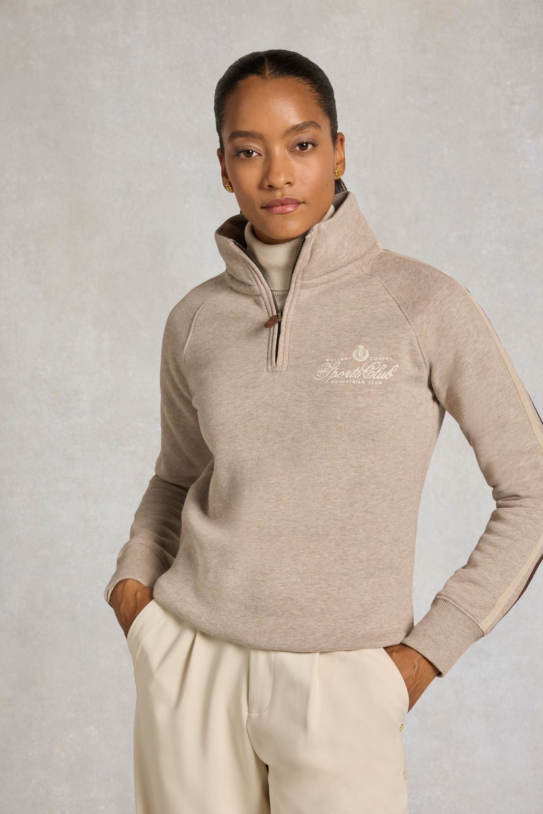 Sports Club Quarter Zip Sweat (Latte Marl)