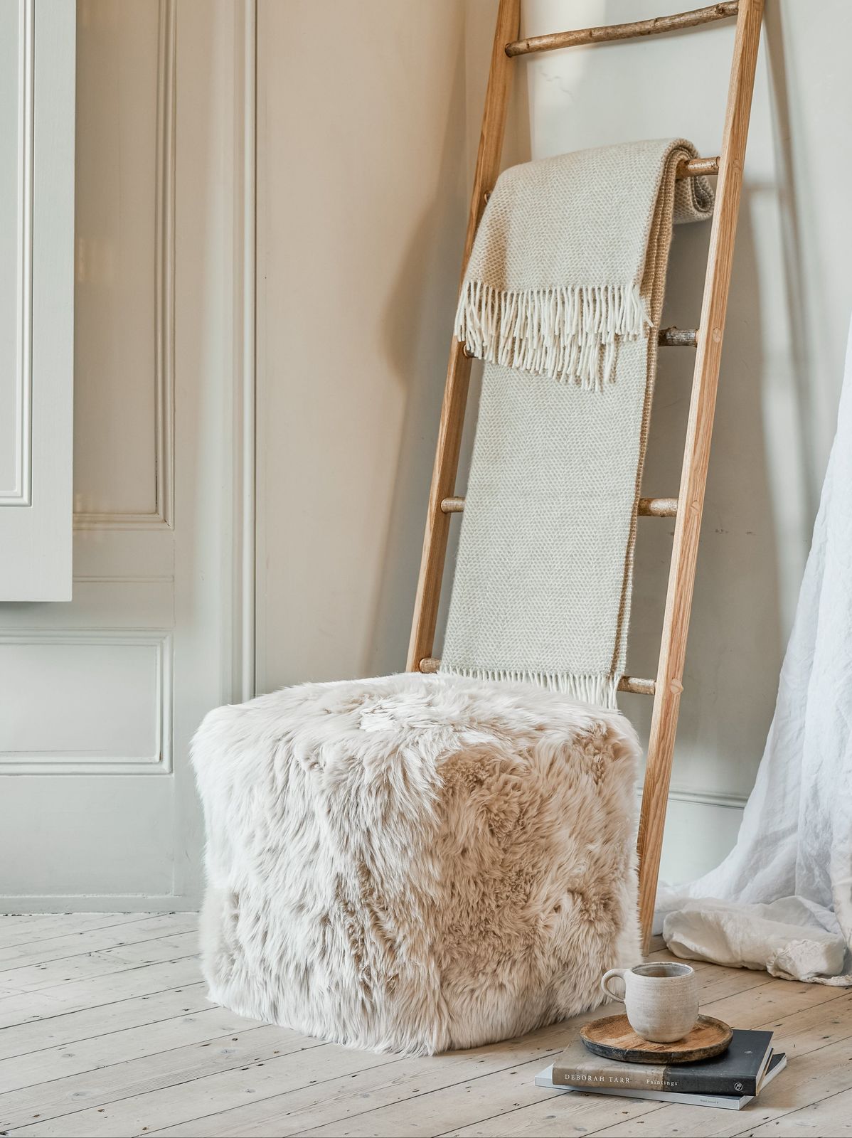 Square  Sheepskin Pouffe - Cream