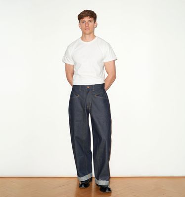 WIDE LEG MID RISE INDIGO JEANS
