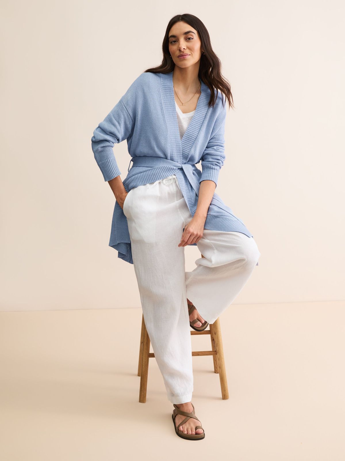 Delphine Silk Linen Cardigan Lavender Blue