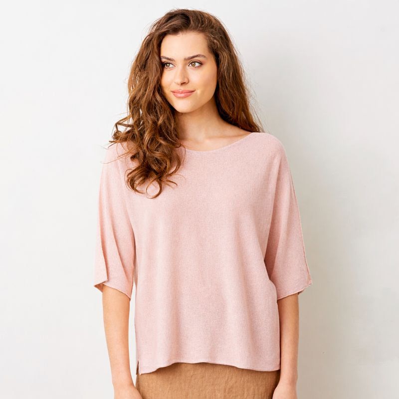 Fara Linen Mix Wide Neck ¾ Sleeve Sweater