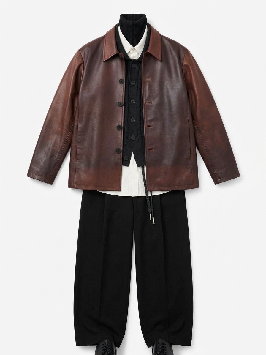 Landau Leather Jacket In Chestnut