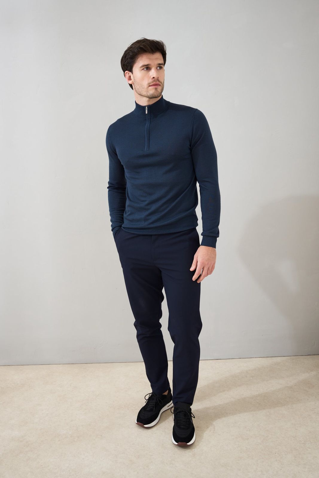 Slim Fit 'Amalfi' 1/4 Zip Pullover In Midnight Navy