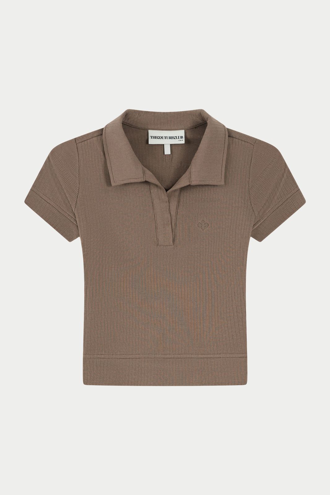 RIBBED SHORT SLEEVE POLO TOP - BROWN