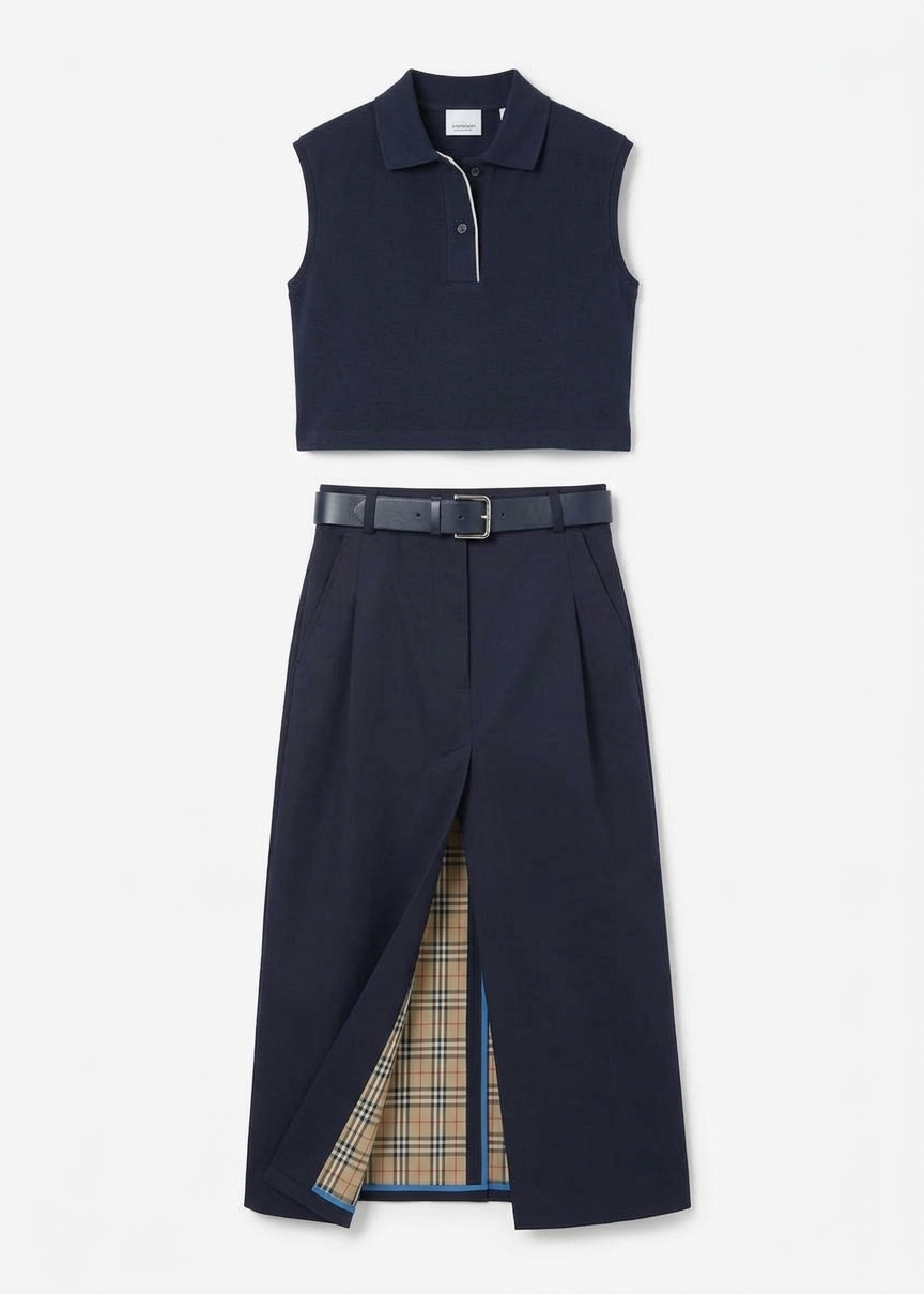 Elian Tailored Midi Skirt - Navy
