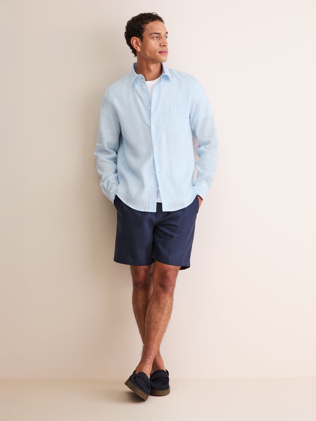 Malibu Linen Long Sleeve Shirt Blue & White Stripe