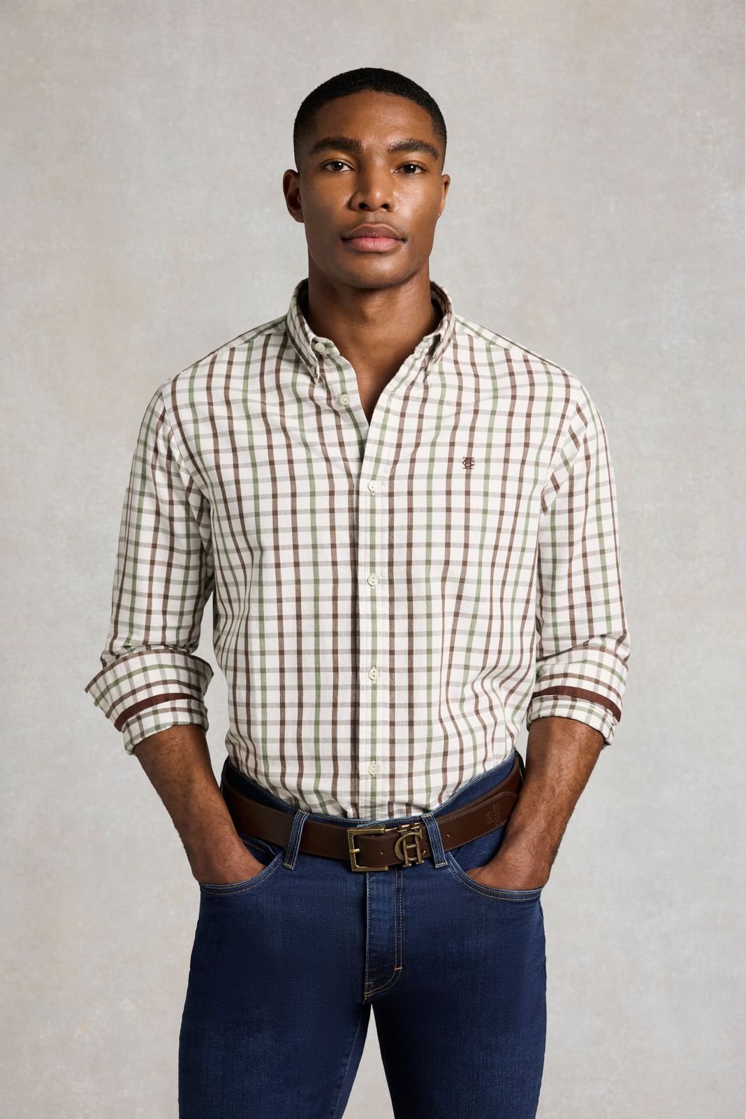 Men's Relaxed Fit Button Down Shirt (Bourton Green Check)
