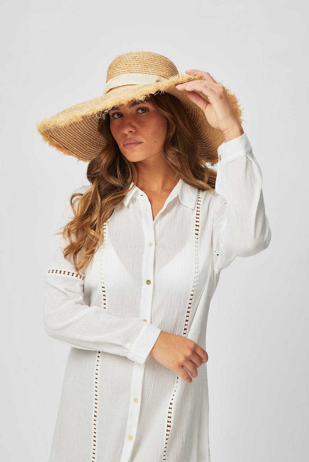 Cape Elizabeth Raffia Wide Brim Frayed Hat