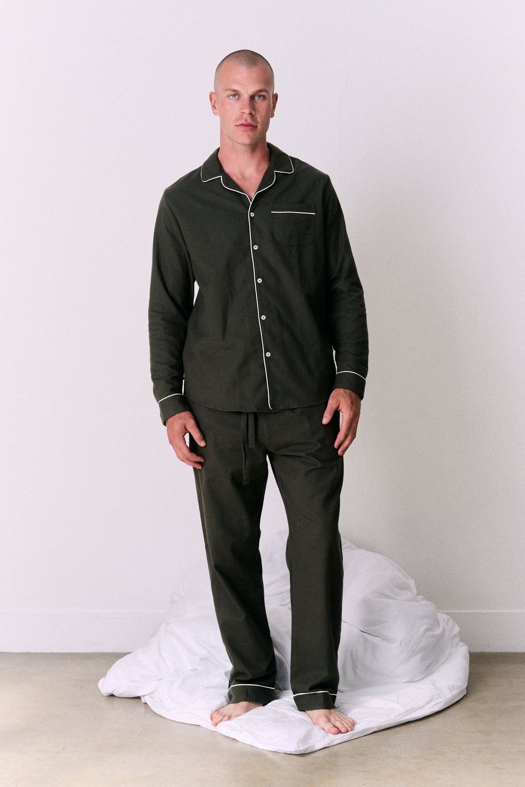 Men's Long Pyjama Set Brushed Cotton Khaki