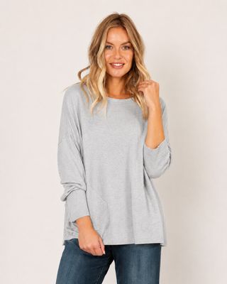 Leona Long Soft Knit Sweater With Side Pocket Detail