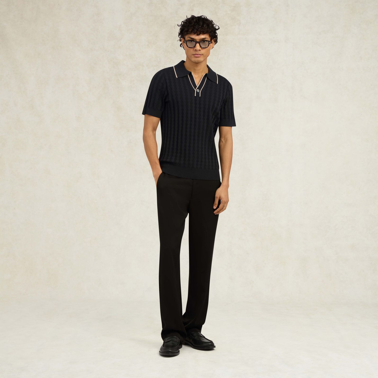 Scottie Open Neck Polo - Black