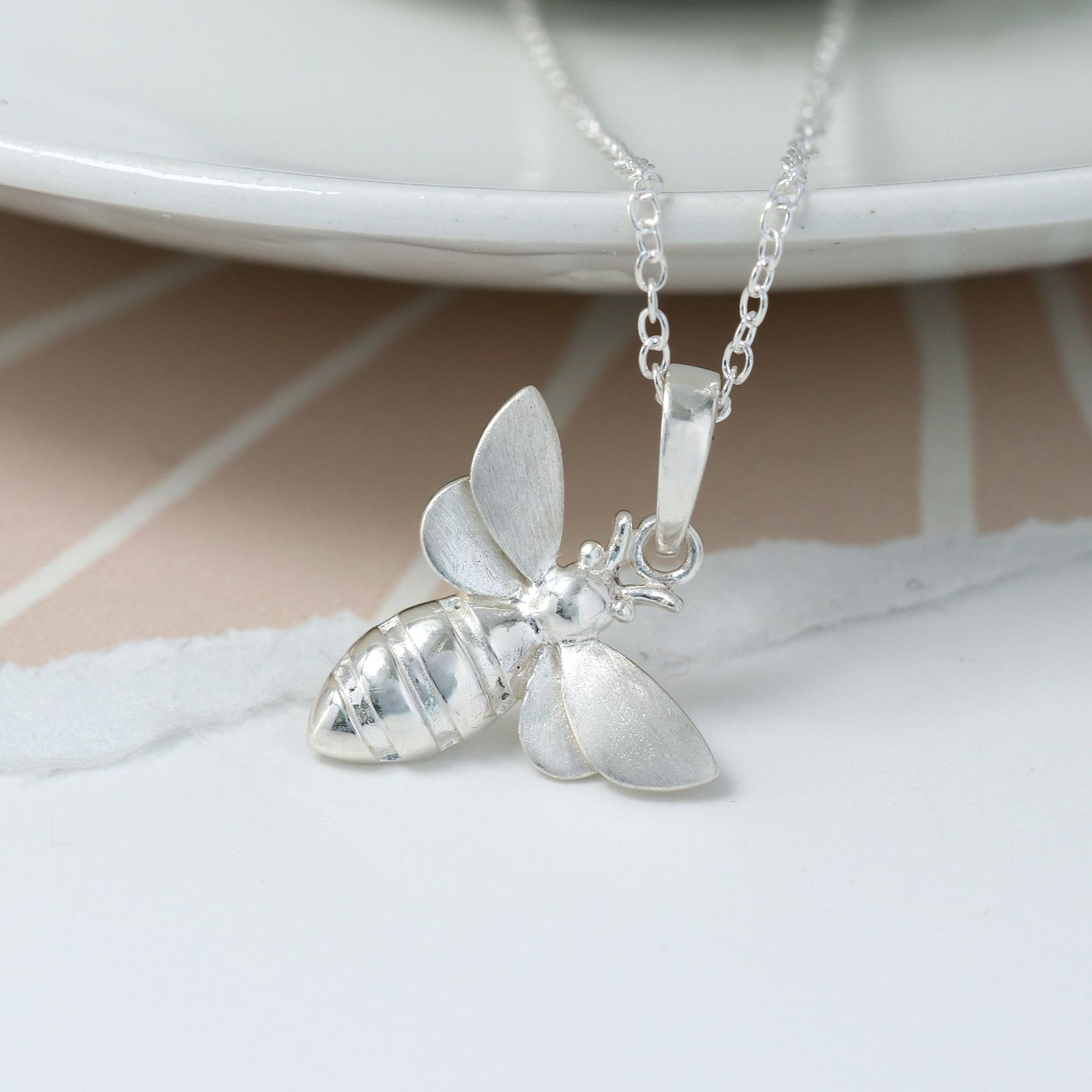 Bee Necklace Small Sterling Silver Bumble Bee Charm Pendant