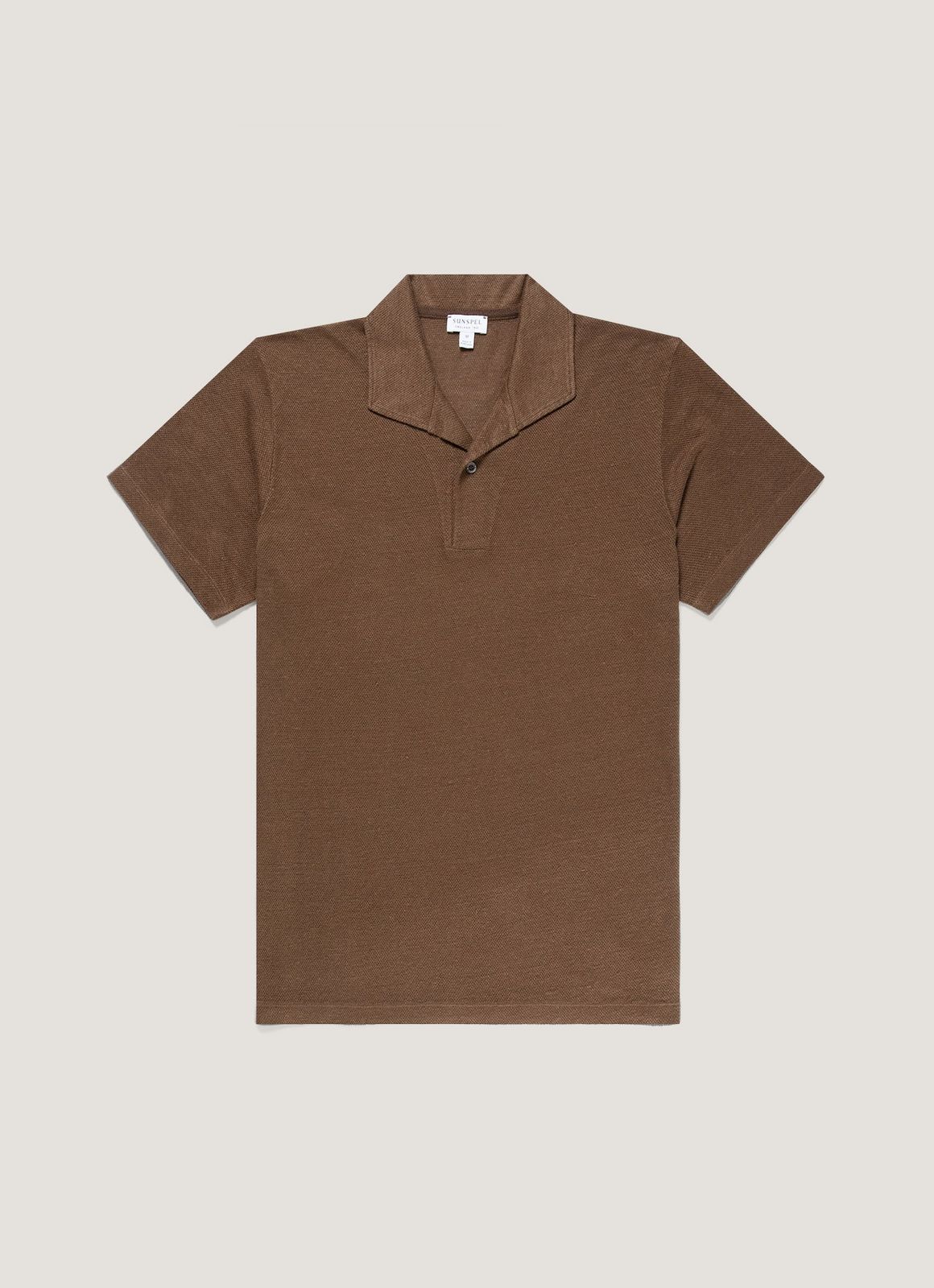 Men's Linen Piqué Polo Shirt in Dark Walnut