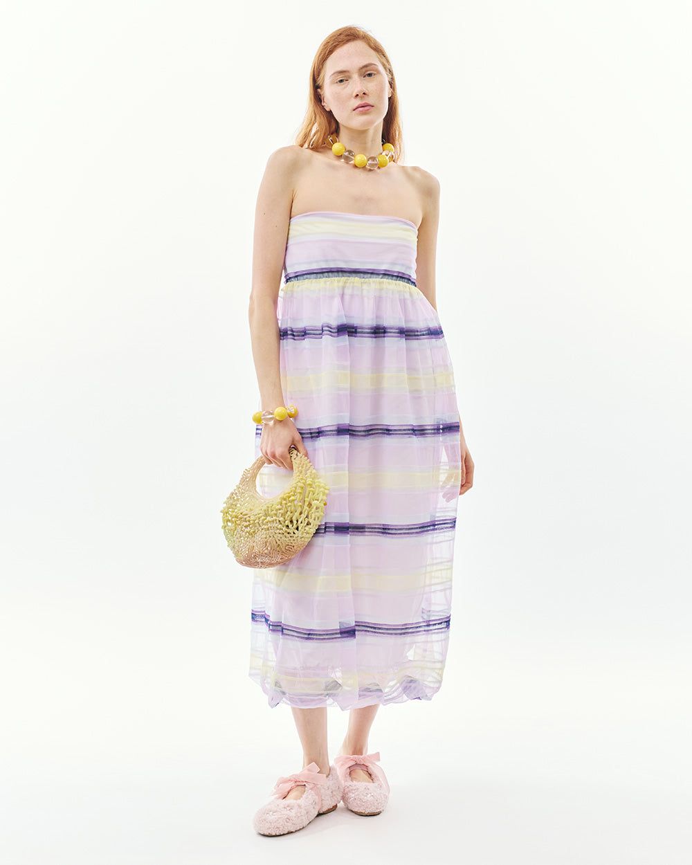 STRIPED BANDEAU MIDI DRESS