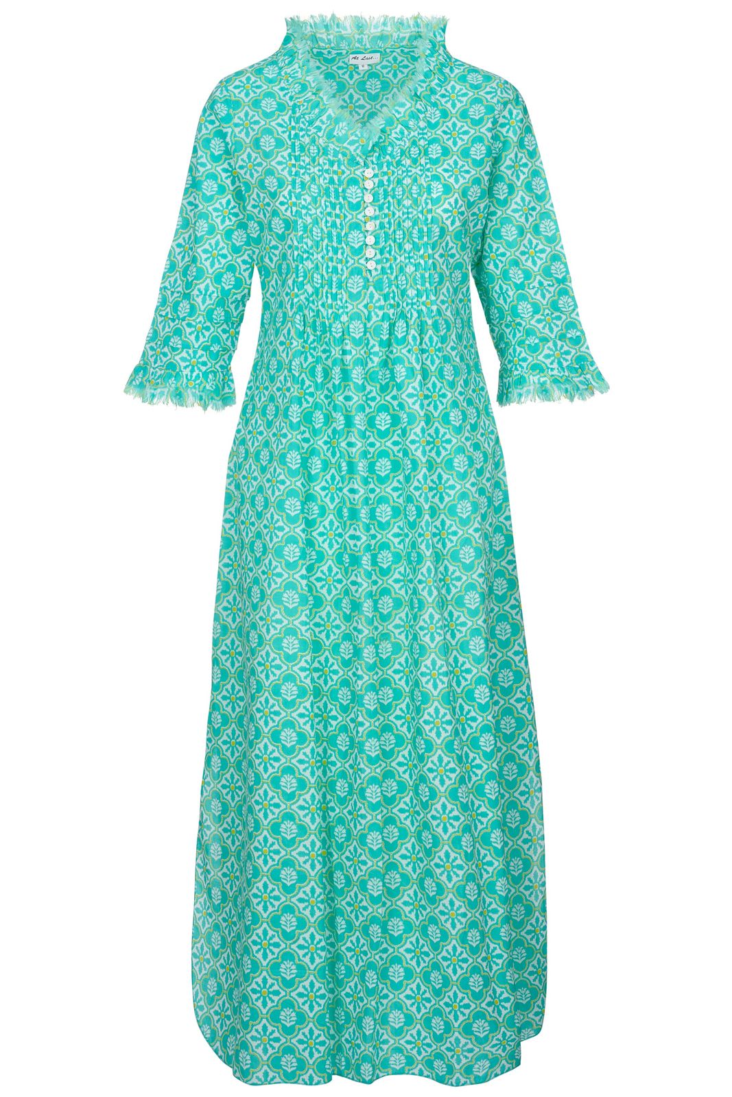 Cotton Annabel Maxi Dress In Turquoise & White Flower