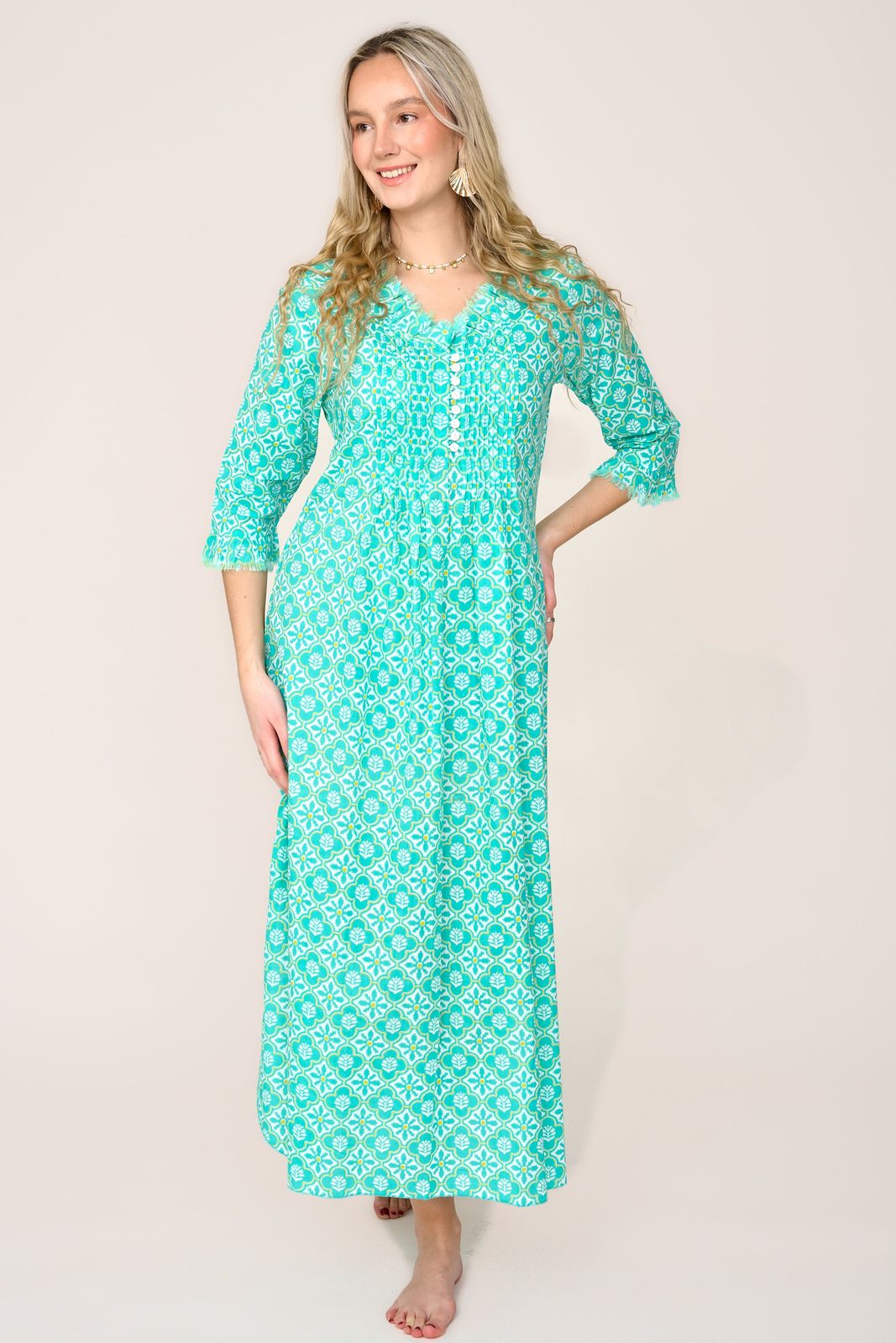 Cotton Annabel Maxi Dress in Turquoise & White Flower